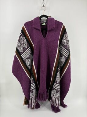 Purple Peruvian Geometric Pattern Women’s Pullover Sweater Poncho
